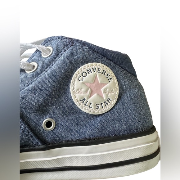 Converse Chuck Taylor All Star Mid-Top 563448F Blue Denim Pink Star Womens Sz 8 - Picture 4 of 9
